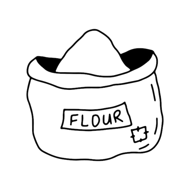 Vector doodle sack of flour on an isolated white background cooking recipes bakery set hand drawn