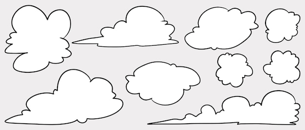 Doodle schets stijl van Hand getrokken Wolken cartoon vectorillustratie voor conceptontwerp