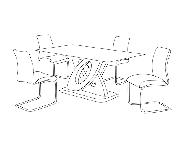 Vector doodle schets van stoelen en tafel set lijntekening eetset met witte achtergrond