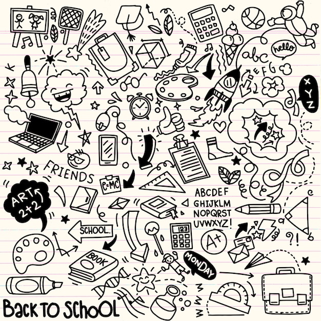 Vector doodle school elements. hand drawn set