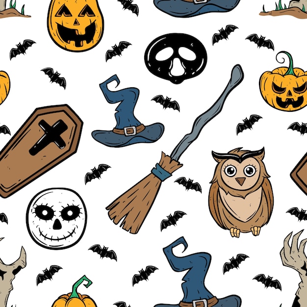 Doodle seamless pattern of halloween