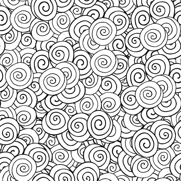 Бесшовный рисунок каракулей с черно-белой спиралью