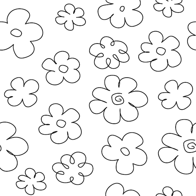 Doodle seamless pattern with floral doodles flower background handdrawn