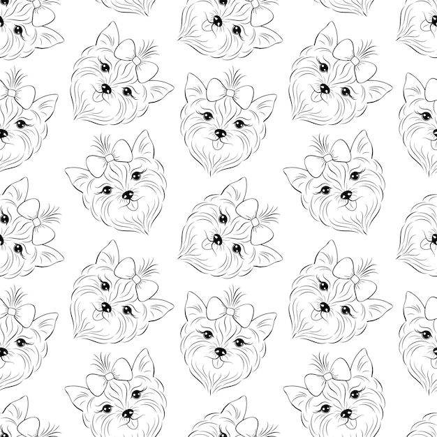 Doodle seamless pattern with head of dog