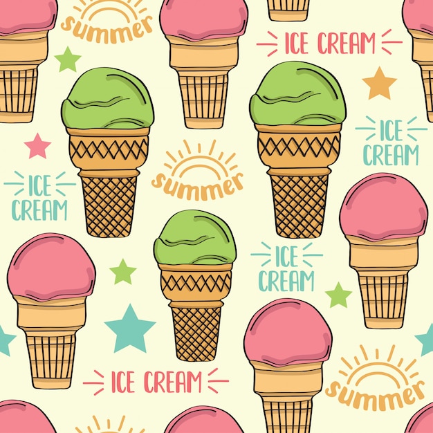 Doodle seamless pattern with ice cream