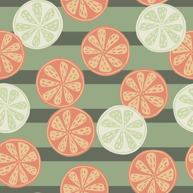 Vector doodle seamless pattern with random orange slices