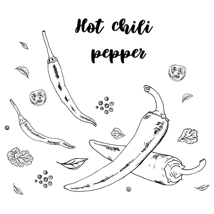 Vector doodle seasoning chili pepper in different poses