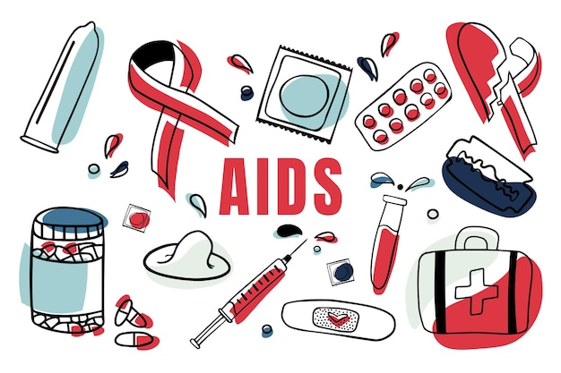 Doodle set AIDS Wereld Aids Dag Condoms bloed spuiten