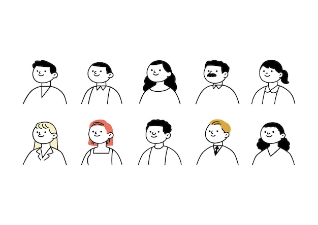 Vector doodle set avatar kantoormedewerkers vrolijke mensen karakter ontwerp vector illustration
