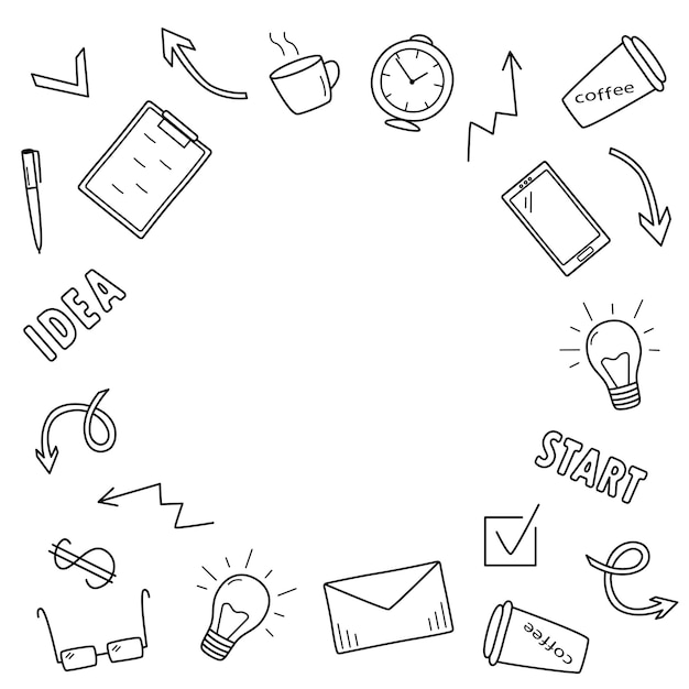Doodle set бизнес-концепция векторная иллюстрация иконок бизнес-идея офисная работа