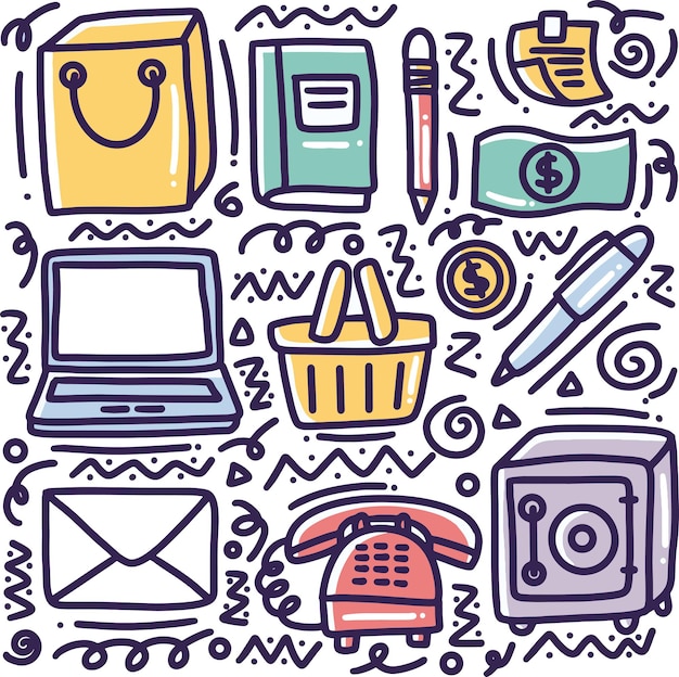 Doodle set of bussiness tools hand drawing with icons and design elements