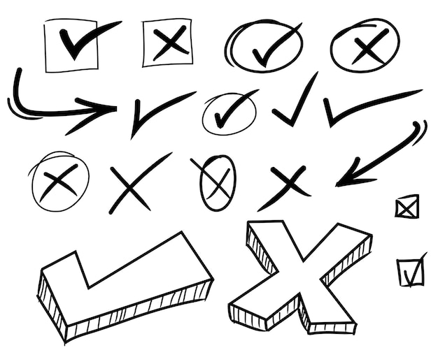 落書きセットチェックマーククロスマークと矢印チェックパス承認lsymbolベクトルイラスト