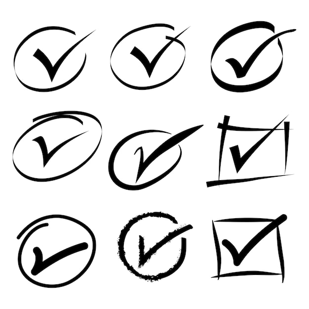 Vector doodle set of check mark icon vector symbol. check mark or checkbox pictogram. vector illustration
