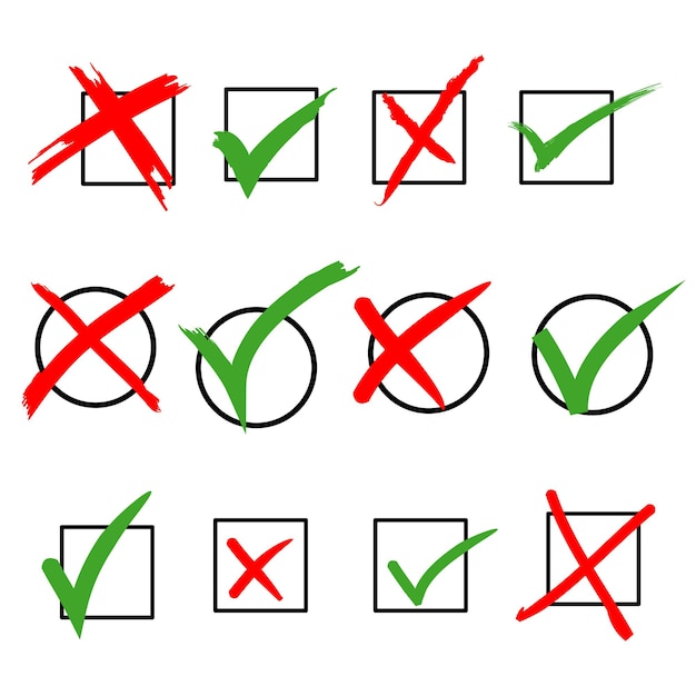 Doodle set of check mark and wrong mark. false and true vector illustration