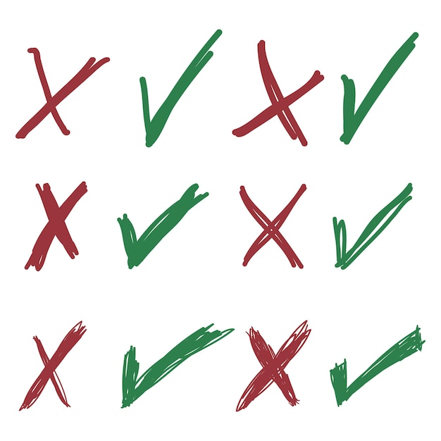 Doodle set of check mark and wrong mark with circle false and true vector illustration