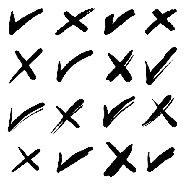 Doodle set of check mark and wrong mark with circle false and true vector illustration