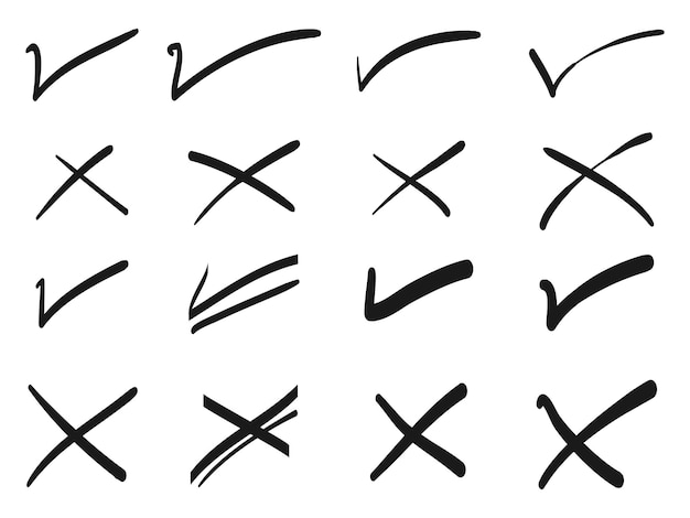 チェックマークと間違ったマークのセットを落書き偽と真のベクトル図