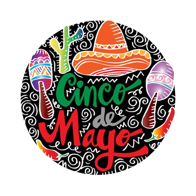 Vector doodle  set of cinco de mayo elements