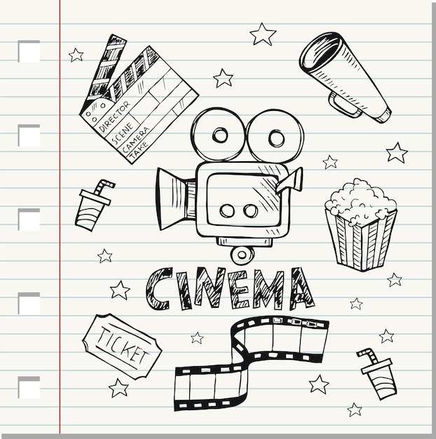 Vector doodle set of cinema simple icons