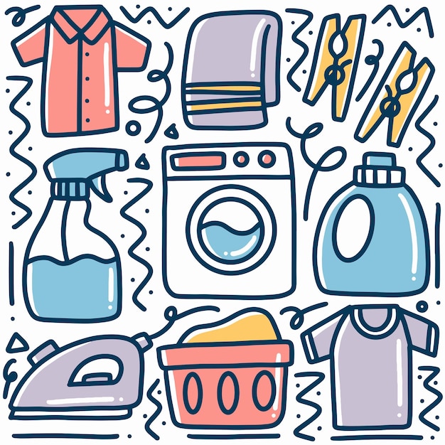 Doodle set of cleaning tools hand drawing with icons and design elements