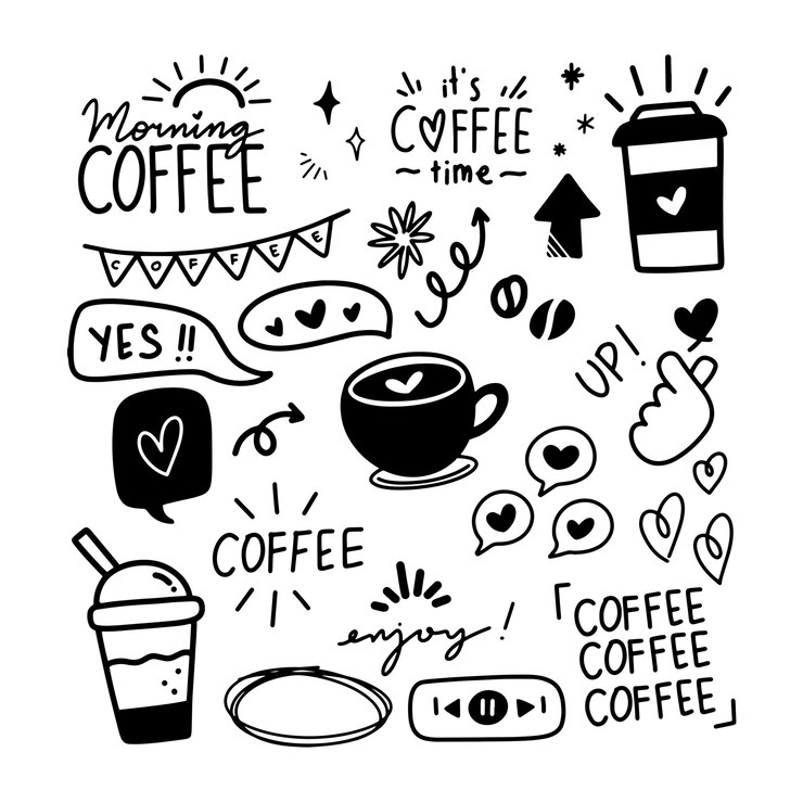 Vector コーヒーとカフェ要素のドゥードルセット