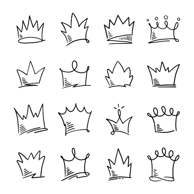 Doodle set crown line art vector illustration