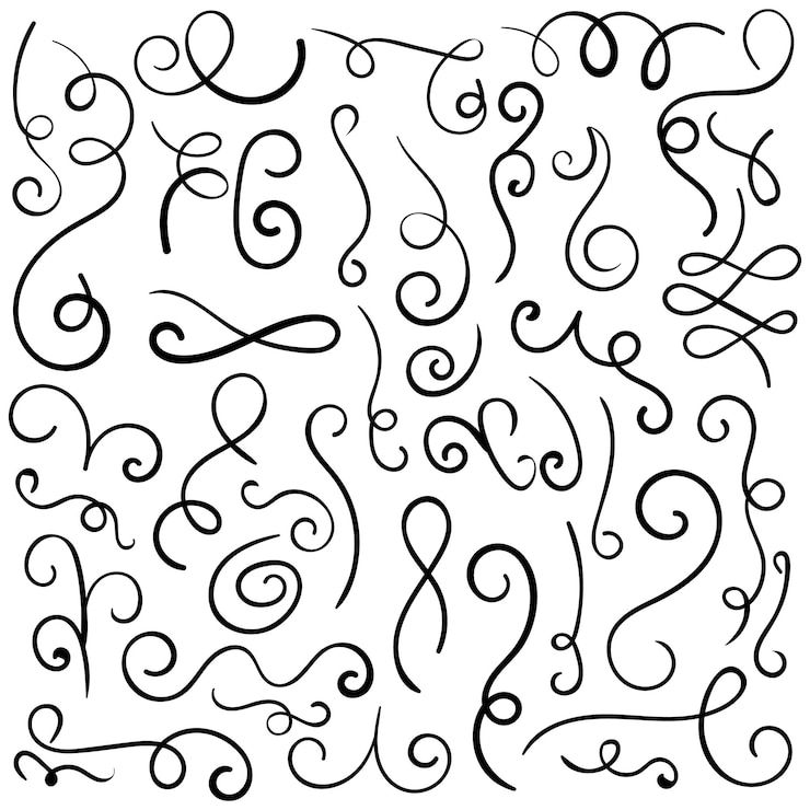 Вектор набор doodle с кудрями граничные текстовые разделители ручно нарисованные абстрактные текстовые отделители свадебный декор
