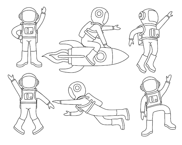 Vector doodle set of cute astronaut.