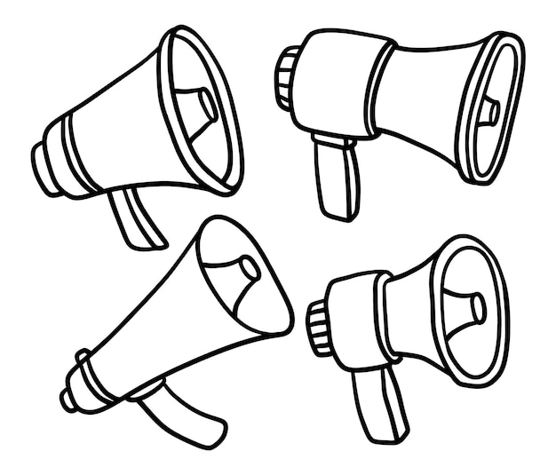 Vector doodle set of cute megaphone doodle megaphone icon hand drawn megaphone icon