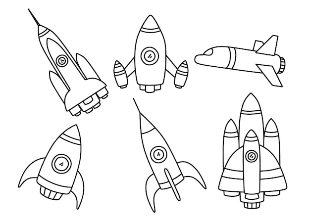 Vector doodle set of cute rocket