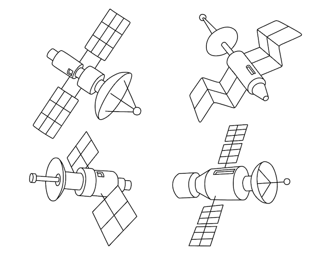 Doodle set di simpatico satellite