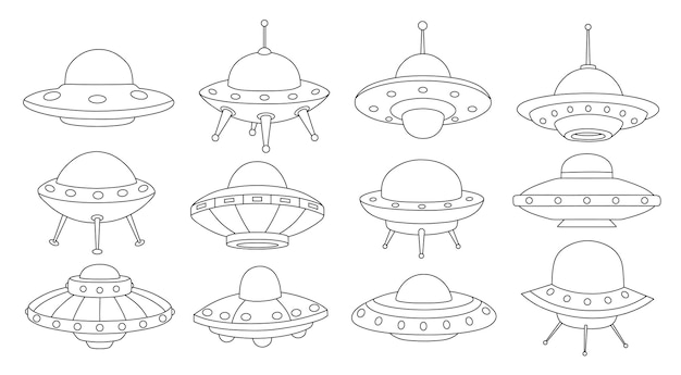 Vector doodle set of cute ufo