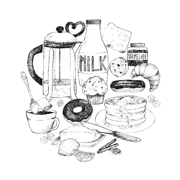 Doodle set food for breakfast.