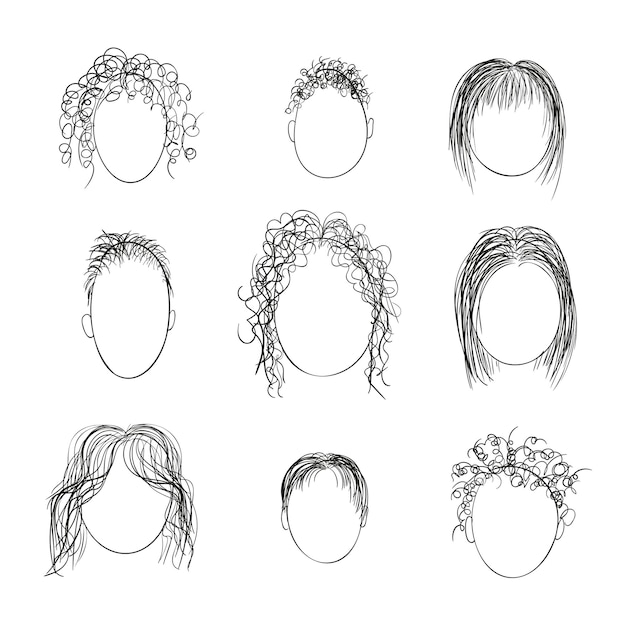 Vector doodle set gezichten hand getrokken collectie schets lijn geïsoleerd op witte achtergrond