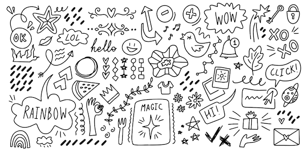 Vector doodle set hand drawn elements abstract arrows outline style concept design