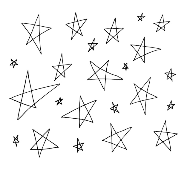 Vettore doodle set di stelle disegnate a mano