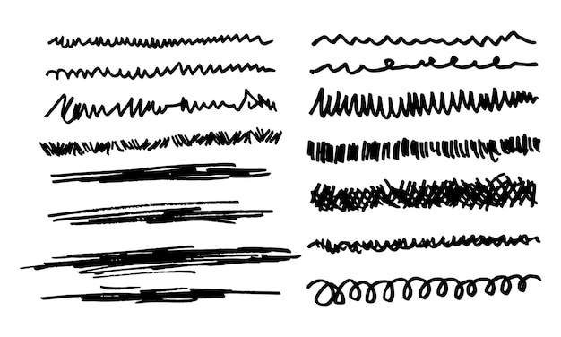 Doodle set hand getrokken krabbels lijnranden schets slagen krabbel marker grenzen geïsoleerd op een witte achtergrond