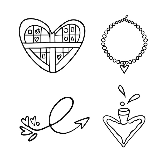 Doodle set di icone per san valentino è il giorno