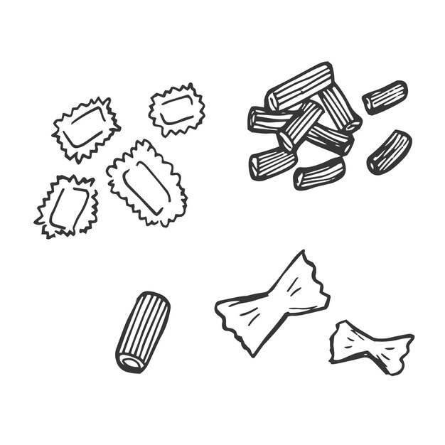 Vector doodle set of italian pasta icons