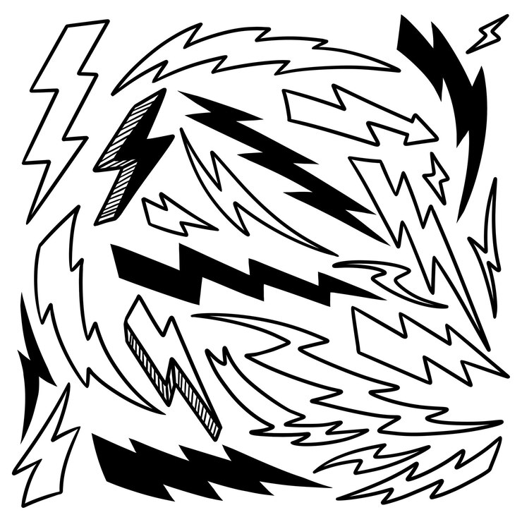 Vector doodle set lightning icons line art vector illustration