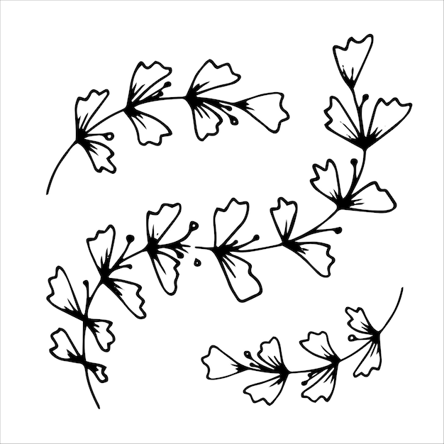 Doodle set met bloemelementen in één lijnstijl