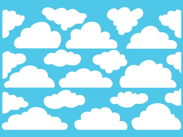 Вектор doodle set of cloud icons в модном стиле плоского дизайна, выделенный на синем фоне векторной иллюстрации