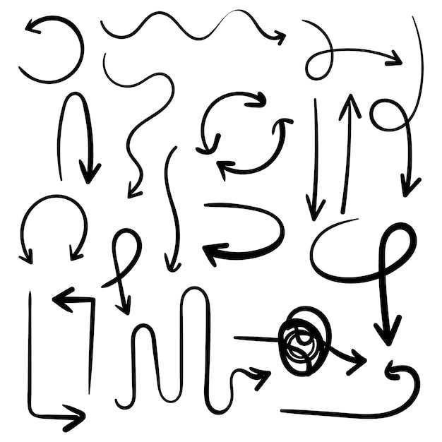 Doodle set of pencil drawing objects Hand drawn abstract grunge arrows