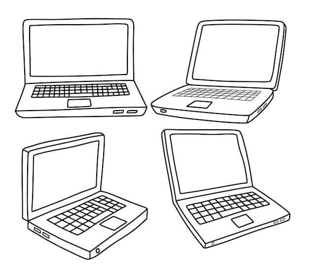 Vector doodle set schattige laptop