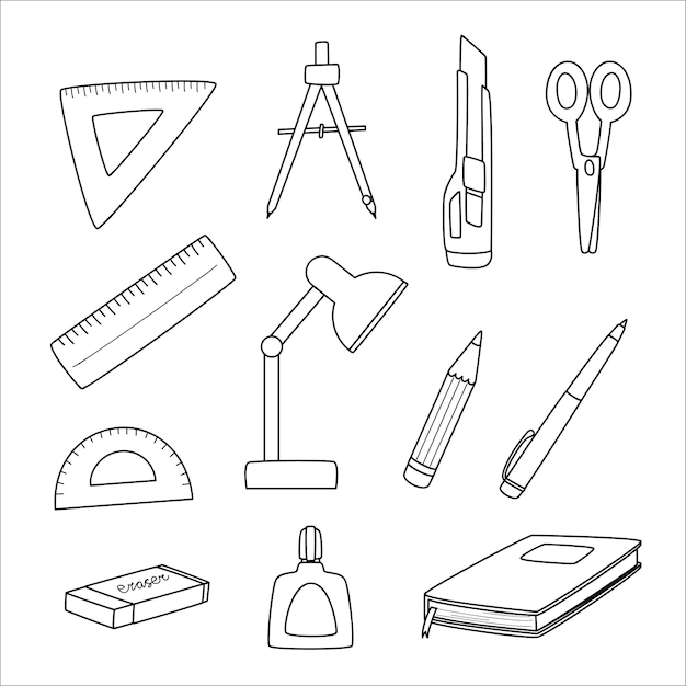 Vector doodle set schoolspullen