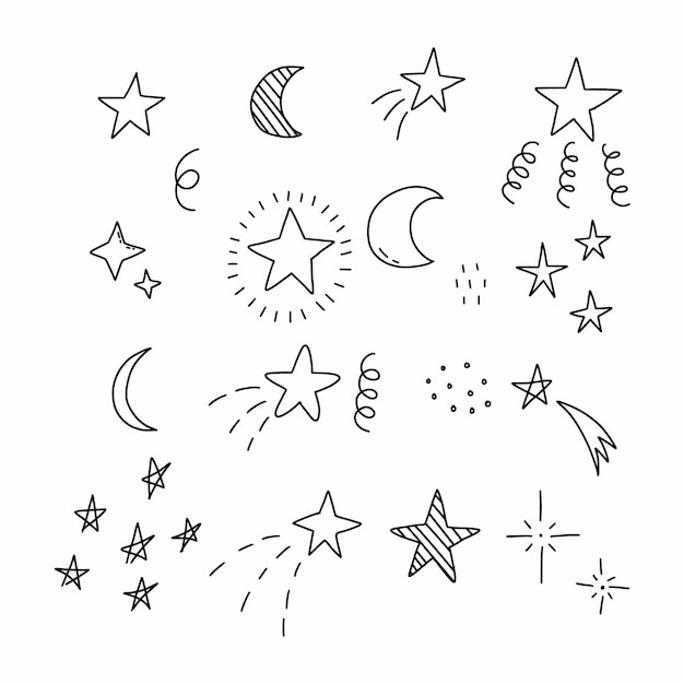 Vettore doodle set star illustrazione disegnata a mano vettoriale adesivi per cartoline di design