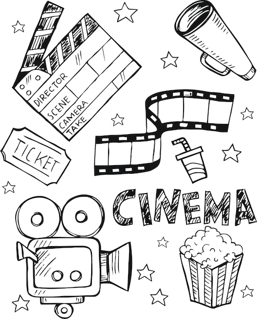 Doodle Set van cinema eenvoudige pictogrammen