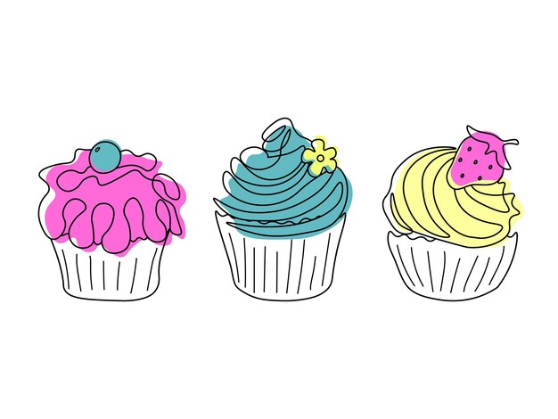 Doodle set van cupcakes cakes snoep voor de vakantie