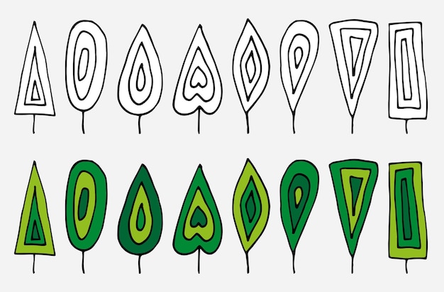 Vector doodle set van groene bladeren