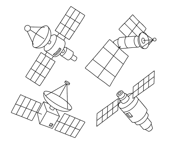 Doodle set van schattige satelliet